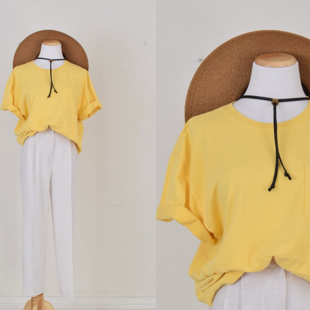 Vintage 90s All Cotton‎ Yellow Tee by Cheetah | size XL (14-16)